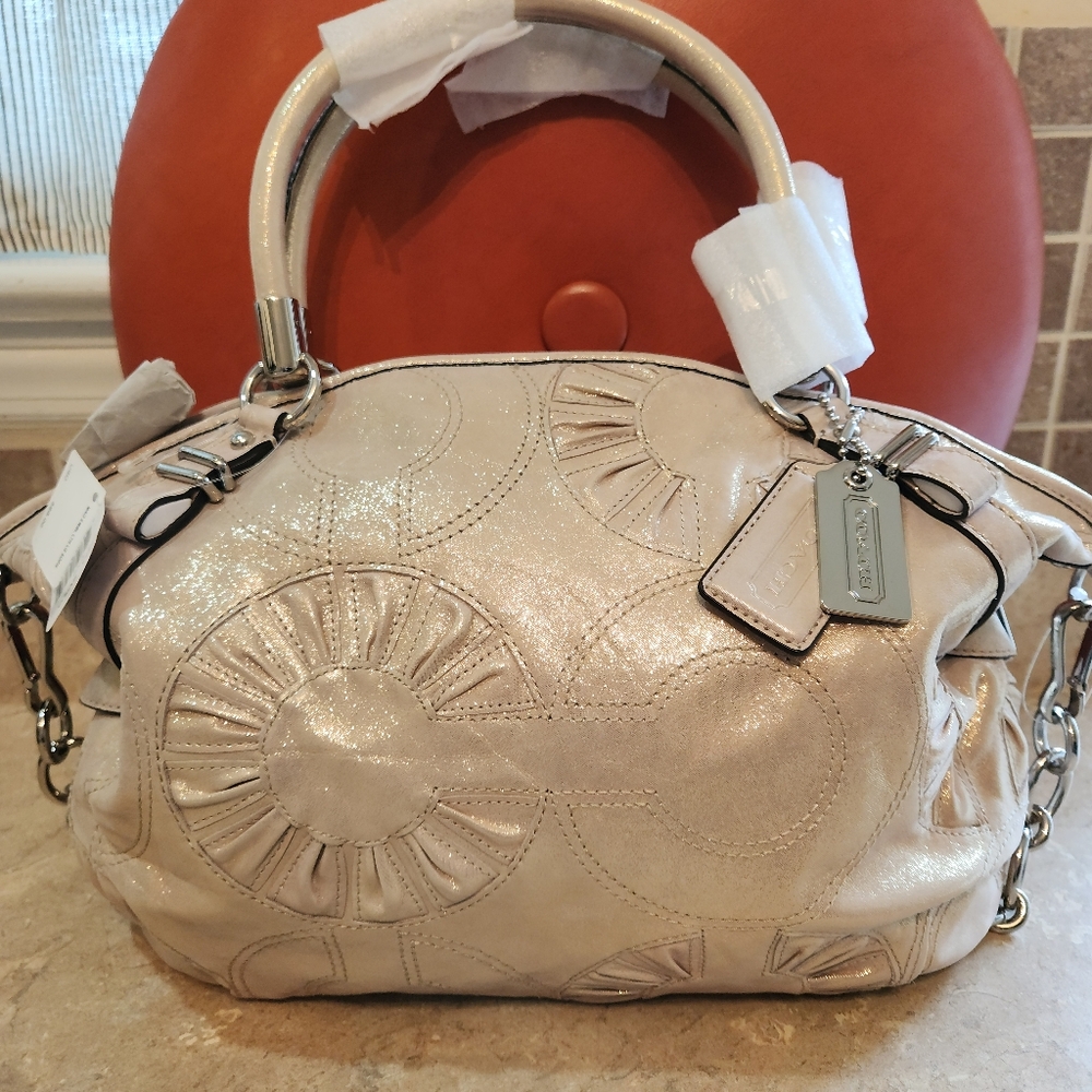 NWT Coach Maddison Sophia Embossed Logo Leather Gold Satchel 16343🔥🔥